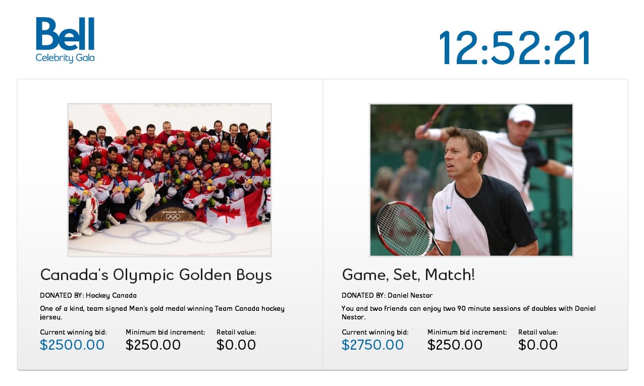 Bell Celebrity Gala: Interactive Auction Screenshot 4
